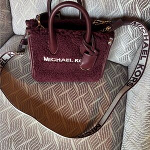 EUC! Michael Kors Mirella mini burgundy Sherpa Crossbody Bag